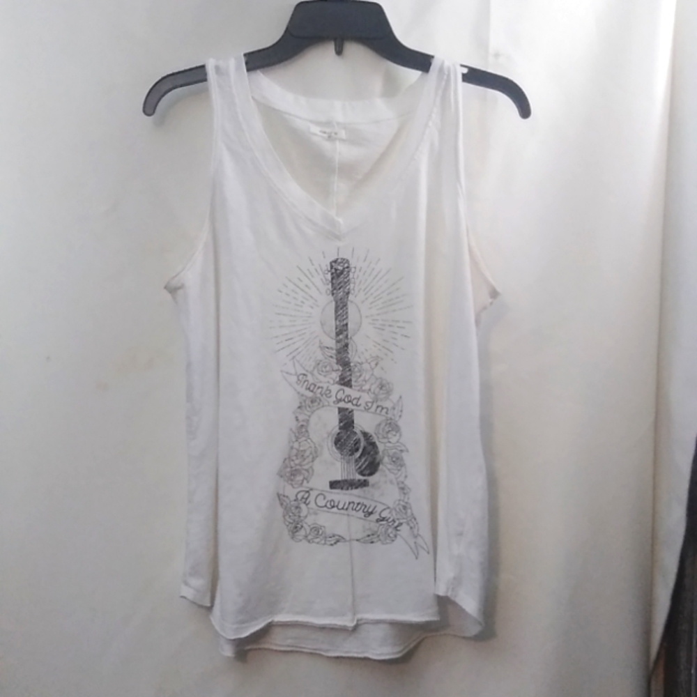White Graphic 'Thank God I'm a Country Girl' Guitar V-Neck Tank